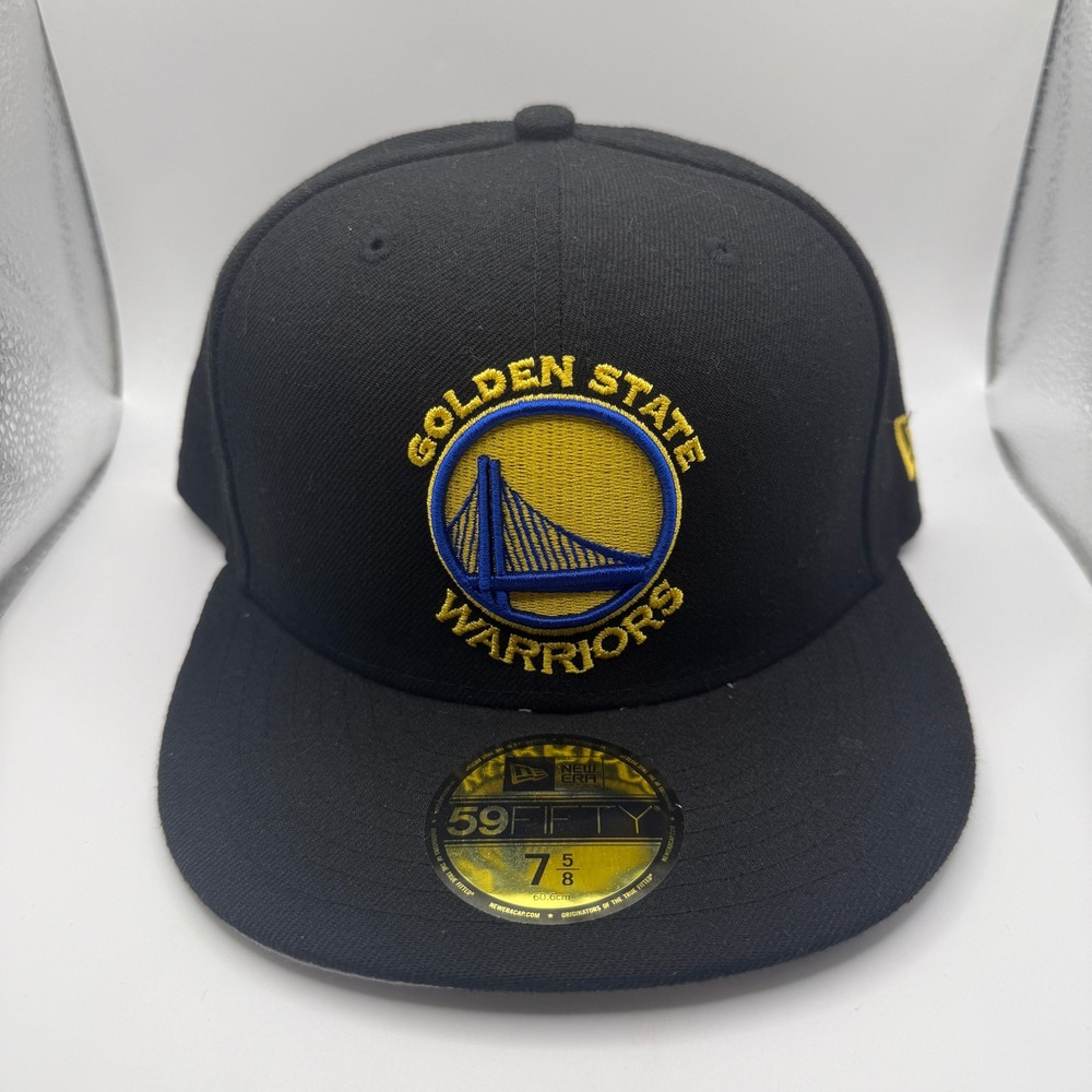 New Era 59FIFTY Golden State Warriors Fitted Hat Black‎ Size 7 5/8 NBA Cap